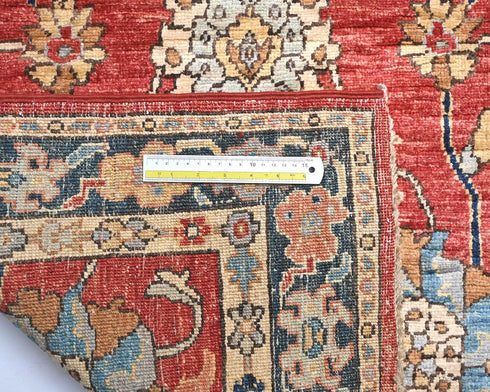 12 Ft Red Aryana Afghan Hand Knotted Veg Dye Wool Runner Rug